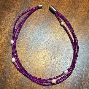 Vantel Pearls - SALE!! Real Pearl and fuschia bead three strand necklace